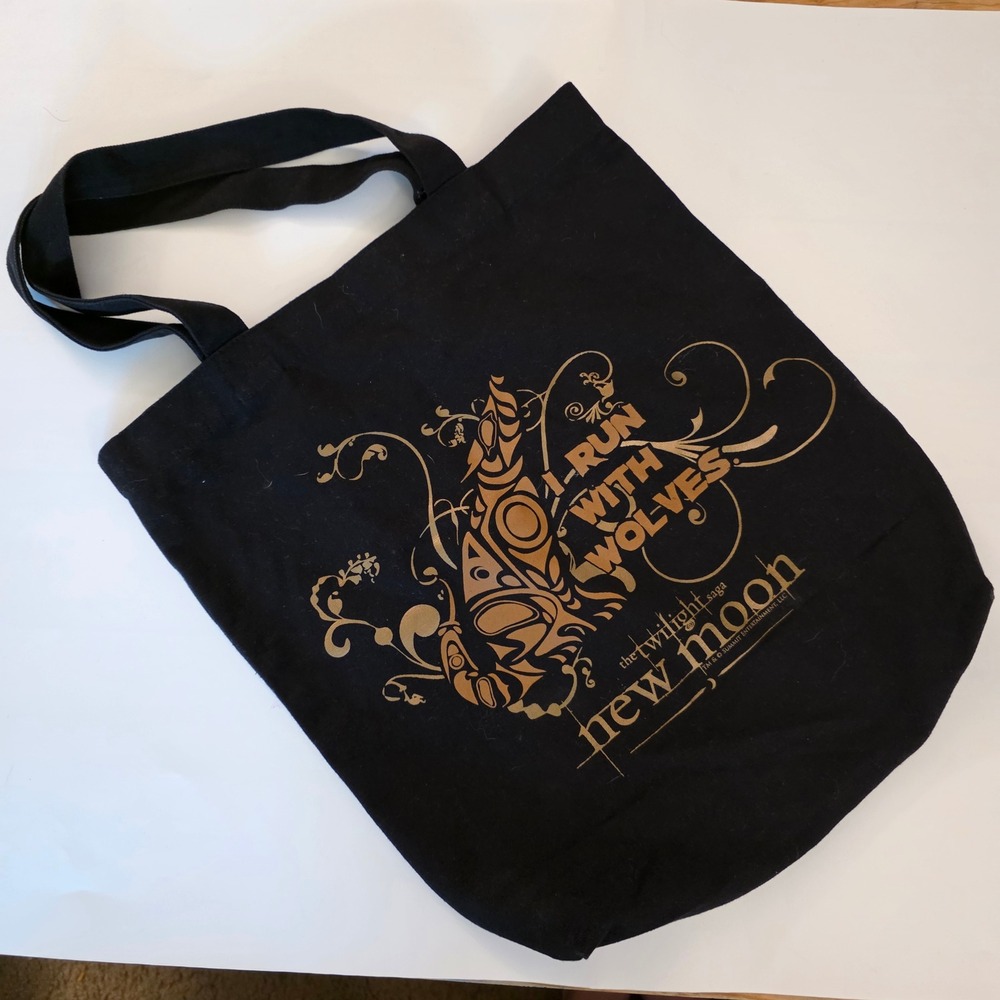 Twilight Saga New Moon I Run With Wolves Black Graphic Canvas Tote Bag OS